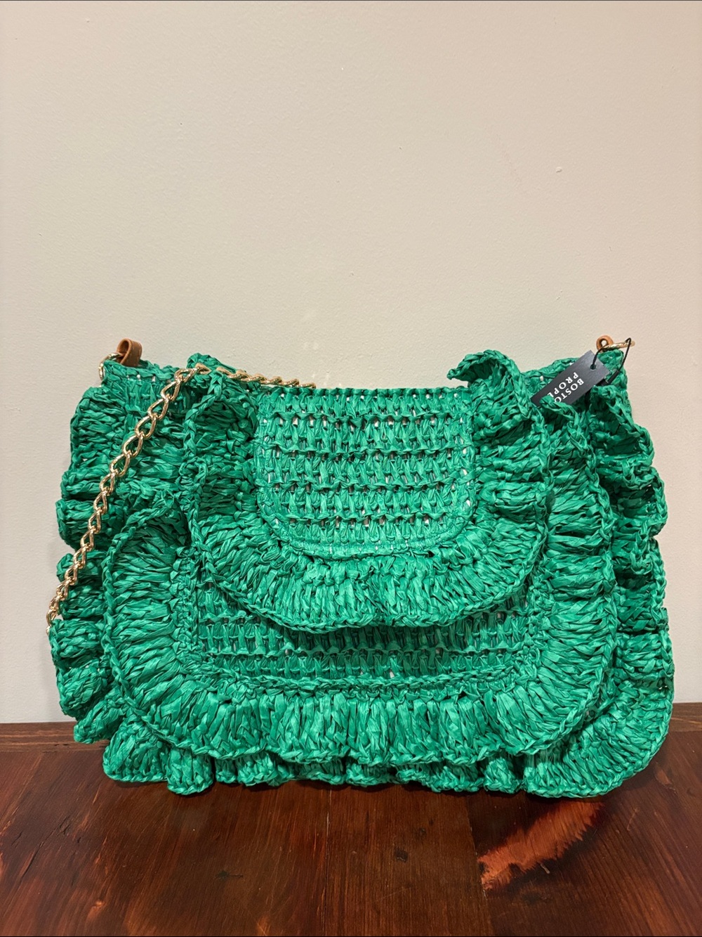 NWT Boston Proper Raffia Ruffle Detail Purse - Picture 2 of 11